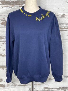 UNBRANDED Michigan Wolverines Embroidered Crew Neck Sweatshirt Blue Sz L NWOT